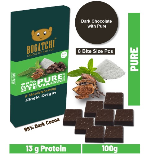 BOGATCHI Immunity Booster  Stevia Sugarfree Chocolate Bites, Pure, 8 Pcs